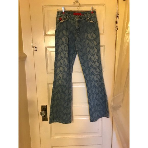 Bongo Women’s vintage blue pattern jeans Let Me B Size 7 flare - Picture 1 of 4